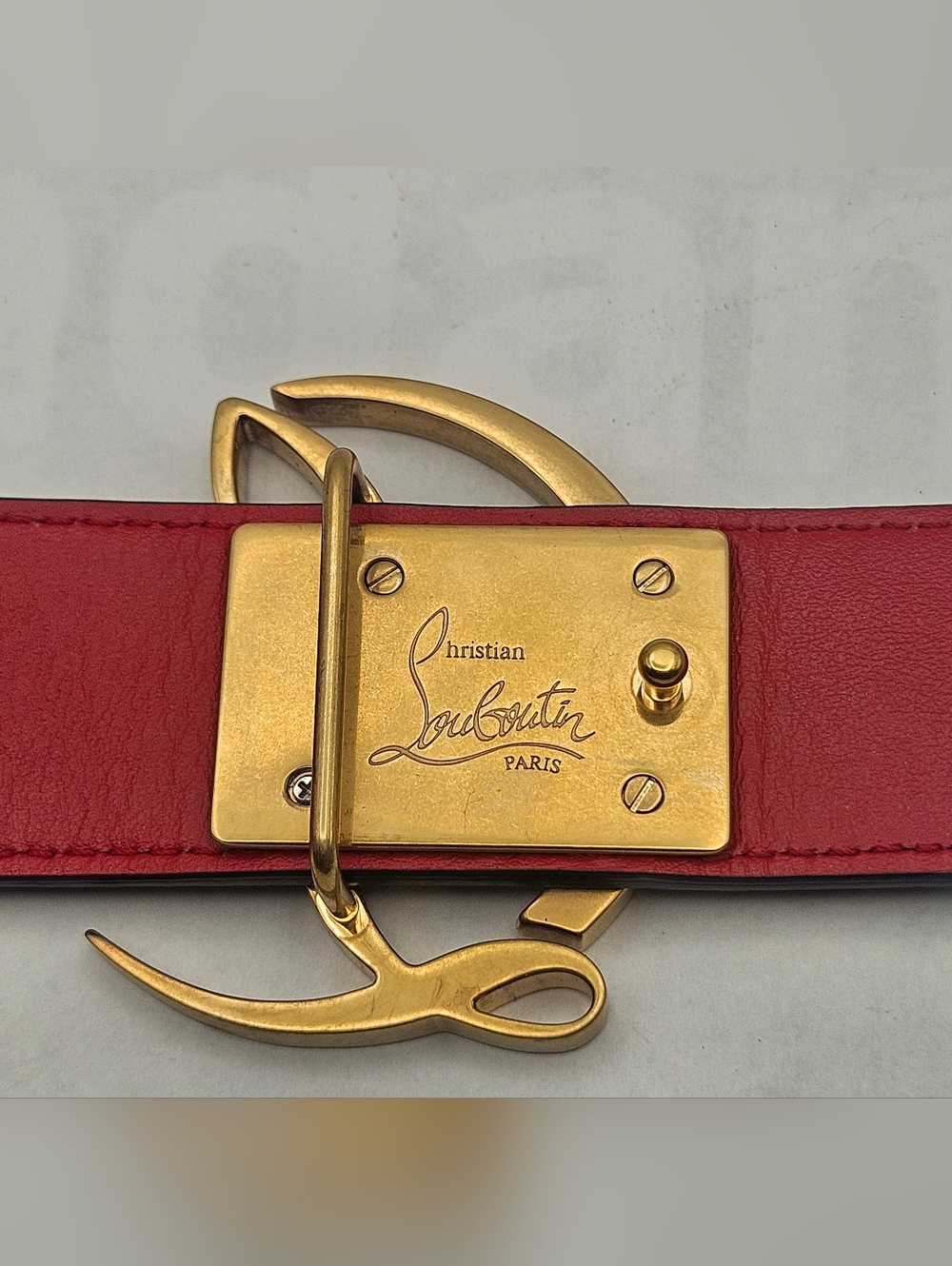 Christian LOUBOUTIN Black Leather Belt Size 90 / 36 Gold Logo Buckle Men / Women - Picture 6 of 8